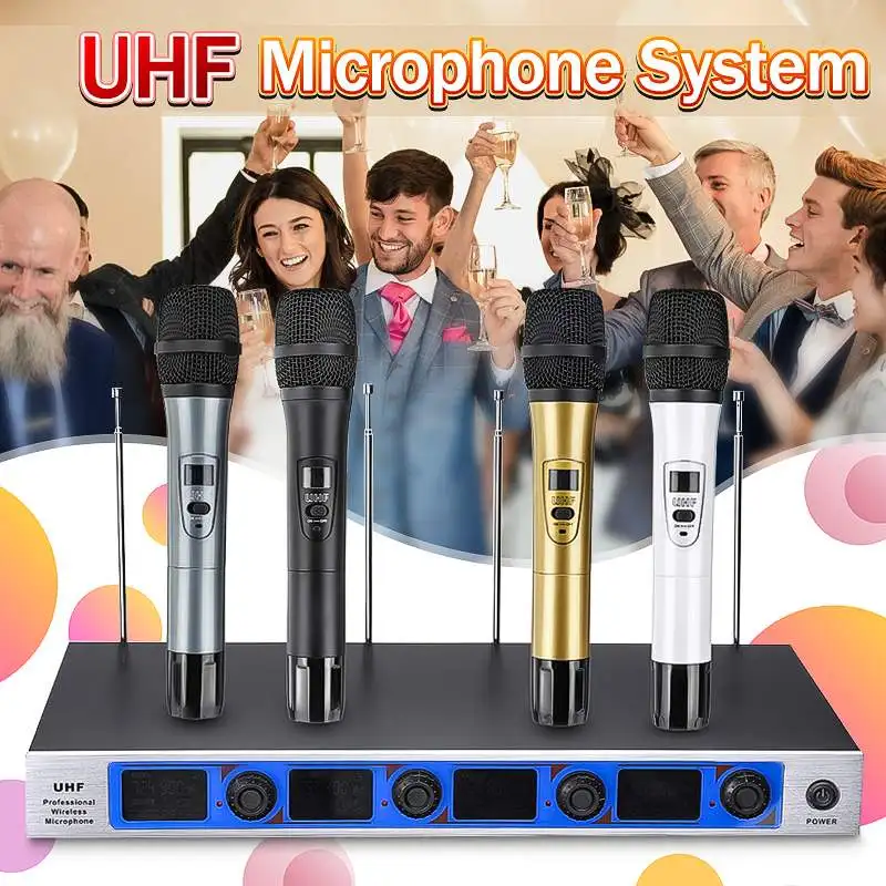 

4 Handheld UHF Wireless Microphone System Professional 4 Channel Receiver for Karoke System KTV Party Wireless Microphone