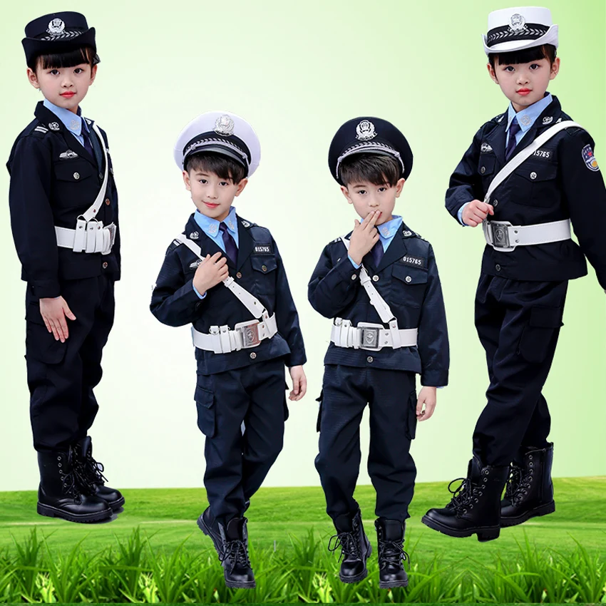 

2019 Children's Day Boys Police Officer Cop Cosplay Costumes Halloween Carnival Kids Dexury Detective Military Uniform Army Suit