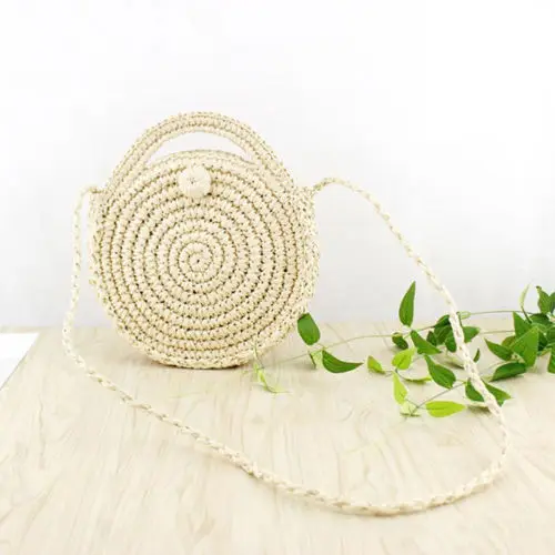 

Holiday Beach Bag Round Handwoven Rattan Circle Women Bamboo Straw Satchel