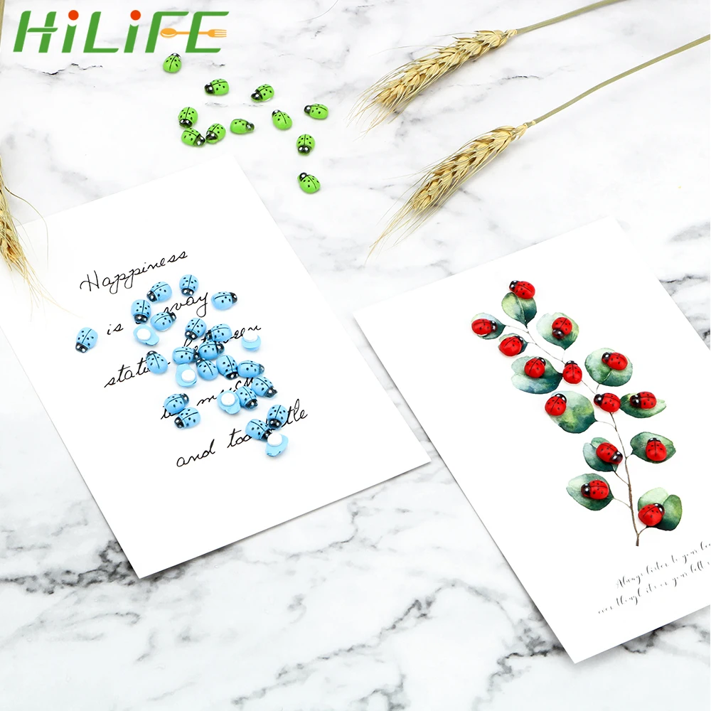

HILIFE 100Pcs/set Self Adhesive Home Party Decoration Ladybug Fridge Sticker Wall Sticker Micro Landscape Decor Wooden Ladybir