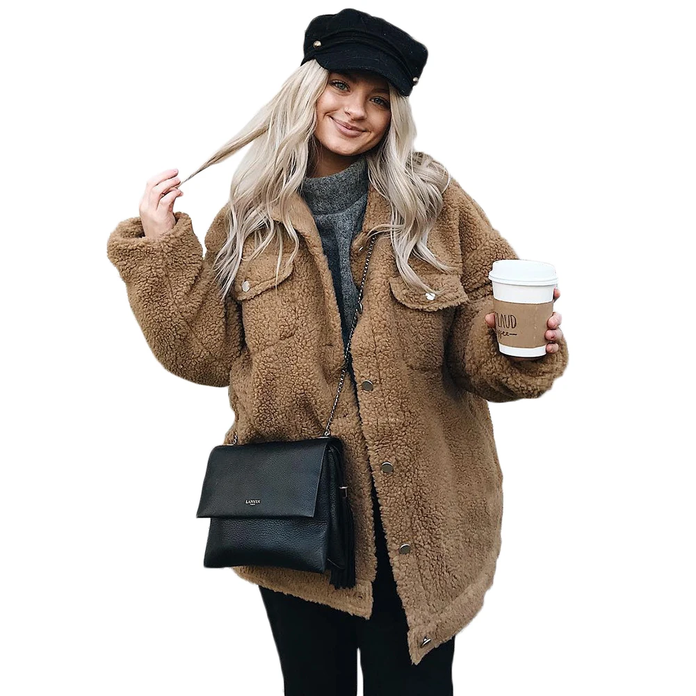 Fashion Winter Women Oversized Faux Fur Fleece Coats