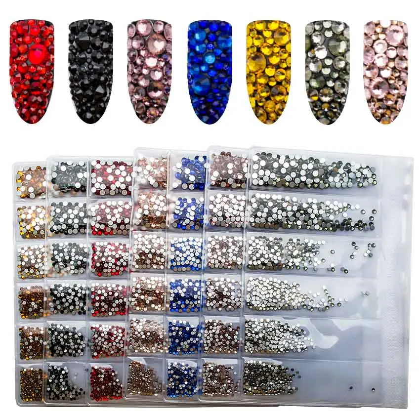 

1440pcs/Pack Glass Nail Rhinestones Multi-size Partition Rhinestone Set Crystals Strass Charms For Nails Art Decorations MJZ2111