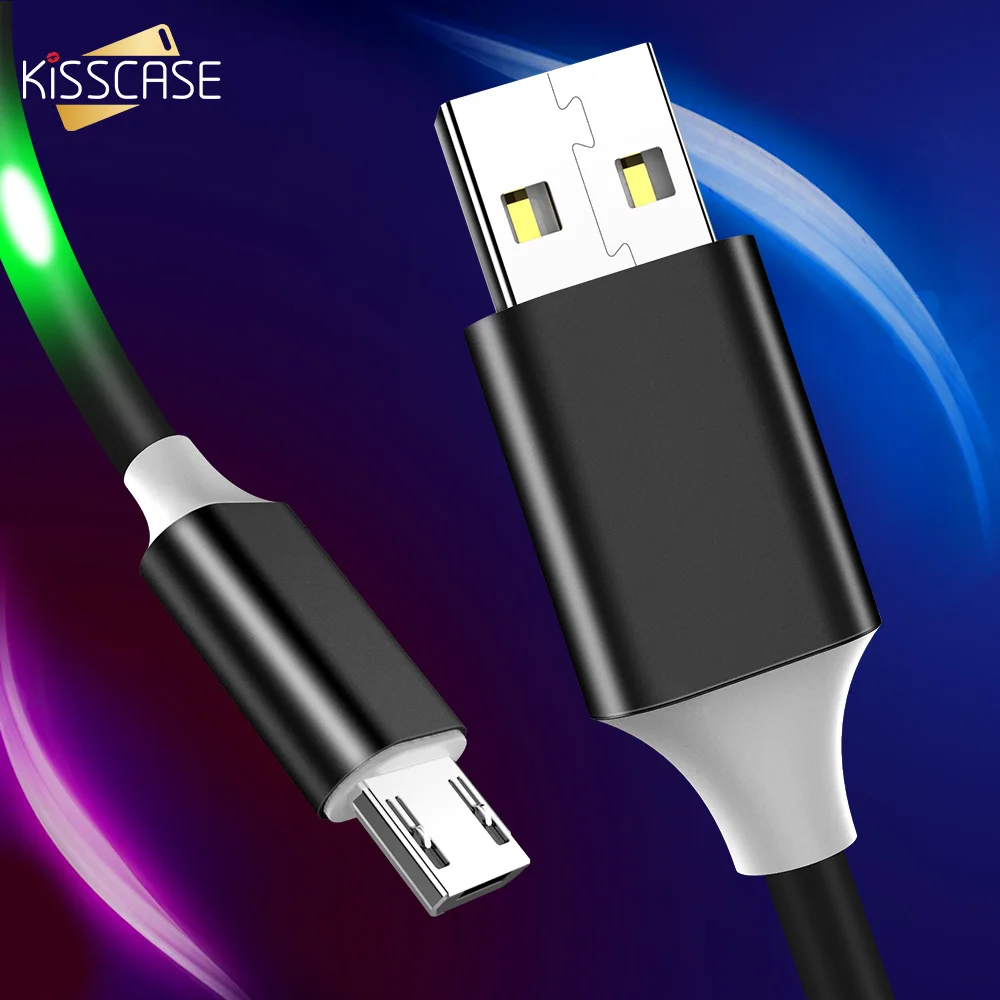 

KISSCASE Micro USB Cable LED Light Voice Control Cable Fast Charge 1m Android Mobile Quick Charging Cord Phone Data Line Cable
