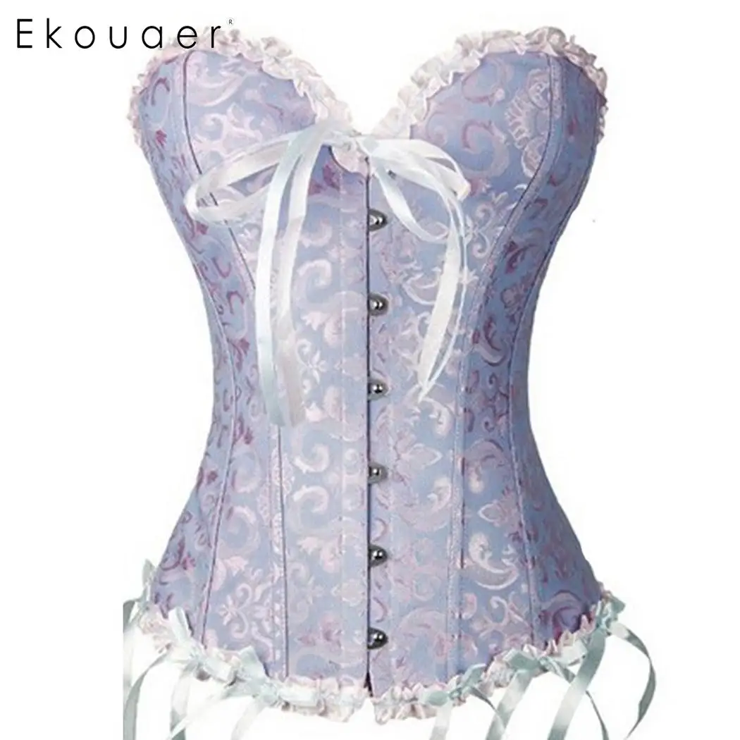 Ekouaer Sexy Lace Up Body Shaper Plus Size Corsets Women Sexy
