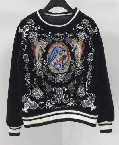 

2019 Spring New Fashion Arrival Religion Crown Embroidery Harajuku Retro Vintage Sweatshirt Pullover Men Women Designer Clothing