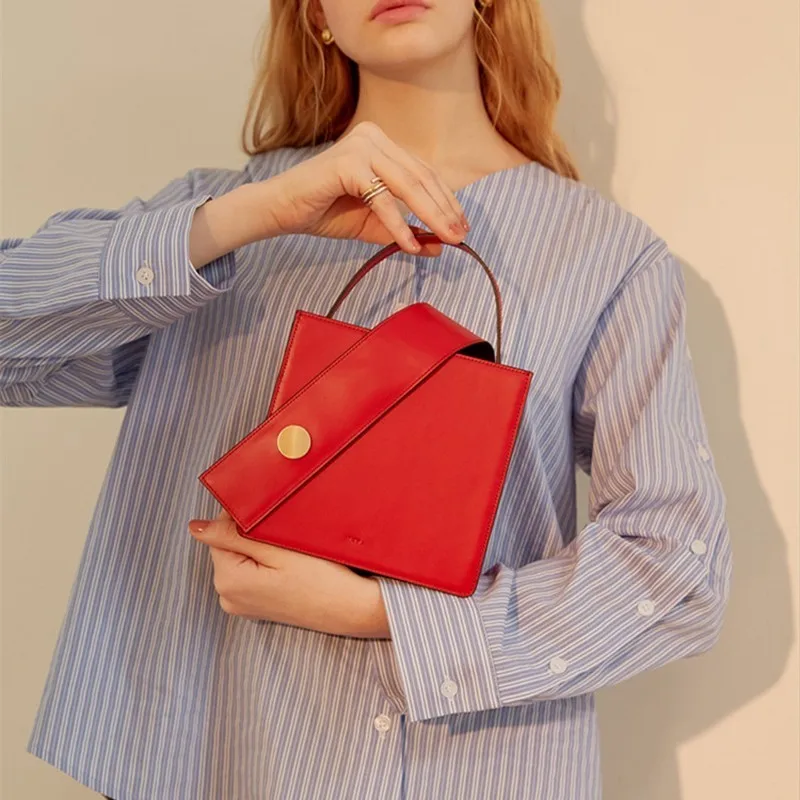 

[Super Seabob] 2019 Spring Summer New Elegant Red White Color Soft PU Leather Single Strap Spliced Patch Messenger Bag NA516
