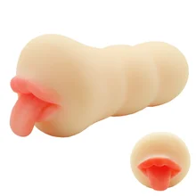 1PC Silicone Aircraft Cup Male Masturbators With Tongue Teeth Soft Realistic Vagina Pussy Masturbation Cup Adult Sex Toy For Men
