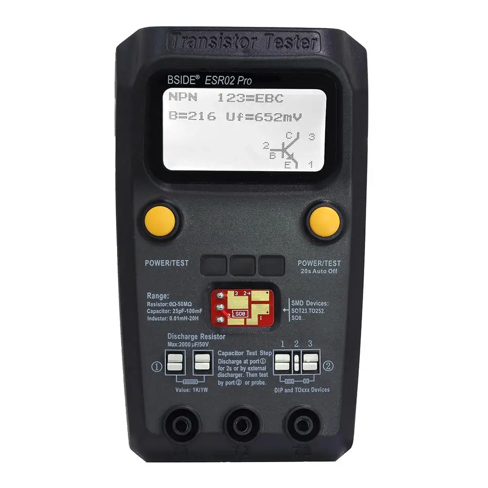 

BSIDE ESR02 pro Multi-purpose Transistor Tester Diode Triode Capacitance Resistor Meter MOS/PNP/NPN SMD Tester