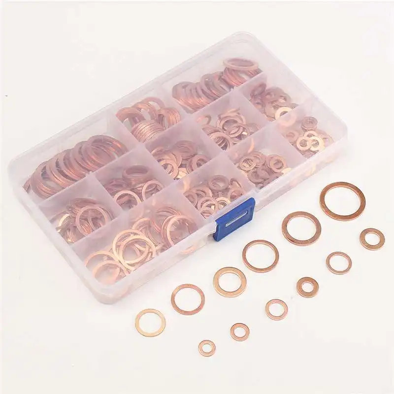 

MTGATHER 280PCs Solid Copper Ring Washers Sump Plug Assorted Washer Set Plastic Box Great 12 Sizes Oil Seal Metal Washer Plain