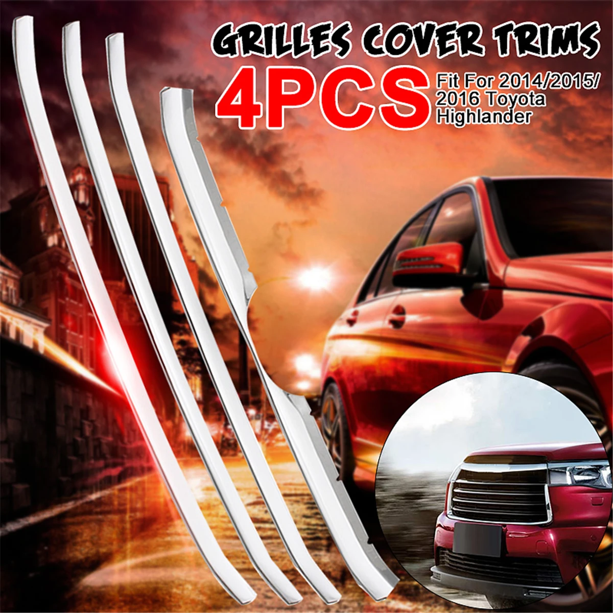 

Chrome Stainless steel Grill Grilles cover trims for Toyota 2014 2015 2016 Highlander