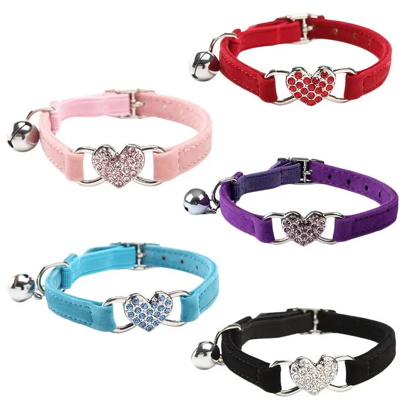 Adjustable Buckle Pet Collar 30x1cm Peach Heart Rhinestone With Bell Small Dog Cat Decoration Supplie Accessories | Дом и сад