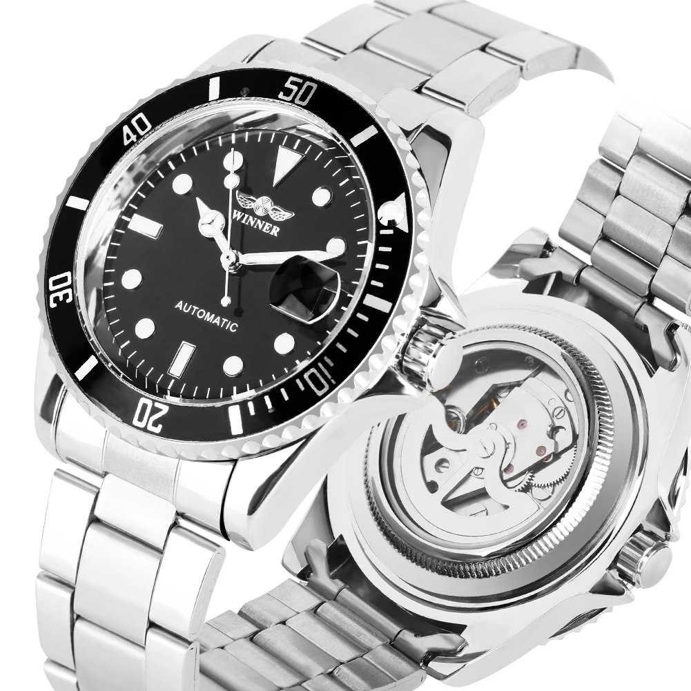 

Men's Mechanical Watch Automatic Self-Winding Wristwatch Calendar Function Arabic Digital Dial Stainless Steel Strap