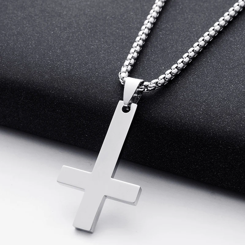 LNRRABC мода нержавеющая сталь перевёрнутый крест кулон ожерелье панк Черное серебряное ожерелье мужское регулируемое ожерелье