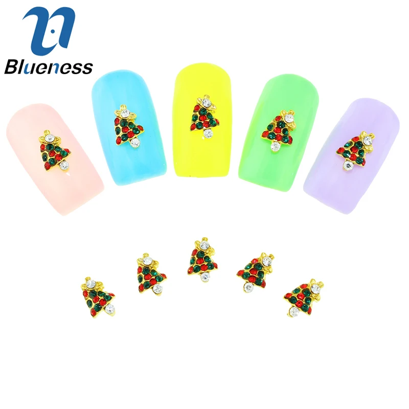 Blueness 10 шт. блестящий золотой сплав Рождественский дизайн Tress 3D дизайн ногтей дизайн маникюра очаровательный Кристал ювелирные изделия со стразами TN1600