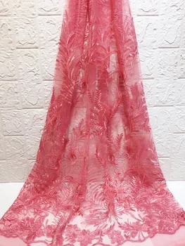 

Free shipping 5yards/lot 2019 latest fashion high quality African 3d flower lace embroidered fabric for Nigerian wedding party