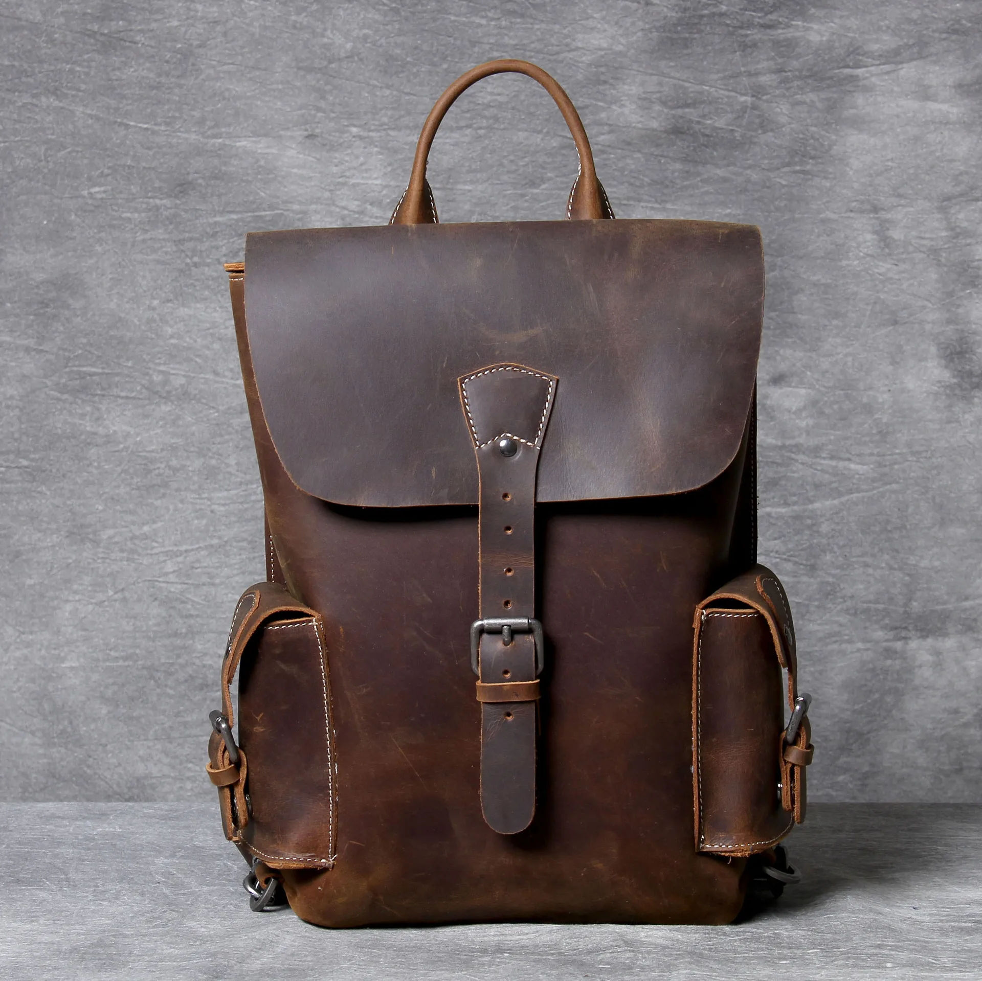 

vintage crazy horse genuine leather backpack bag mochilas escolares para adolescente meninas backpack school women man bag