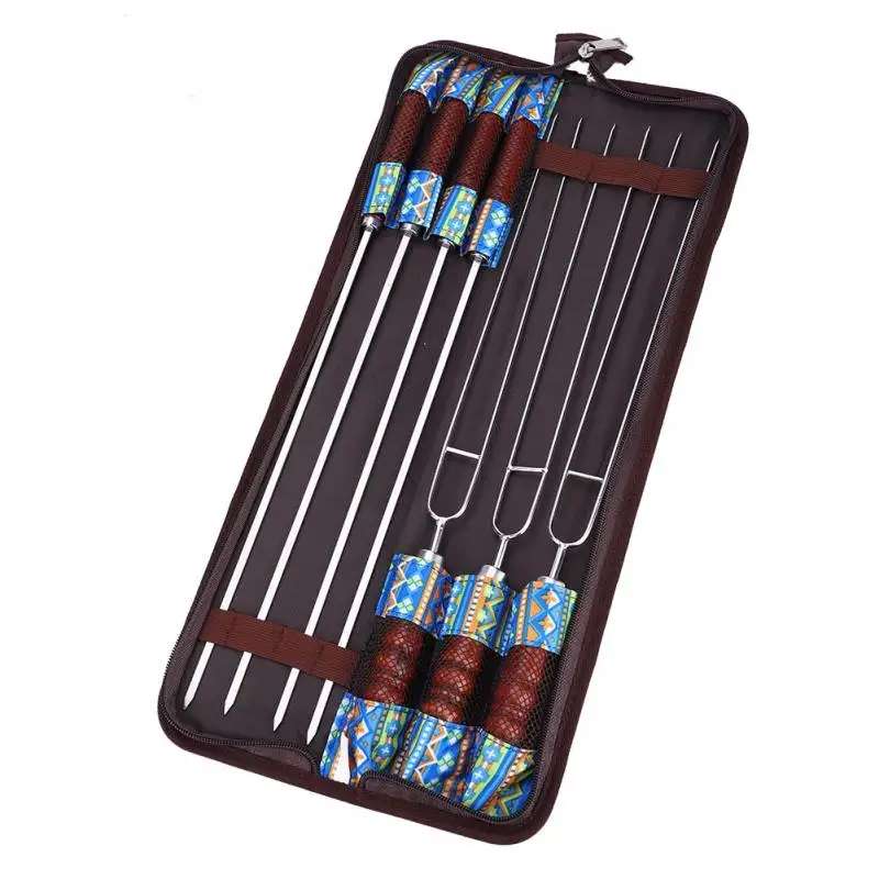 7pcs BBQ Stick Fork Set with Bag Camping Picnic Dining Barbecue