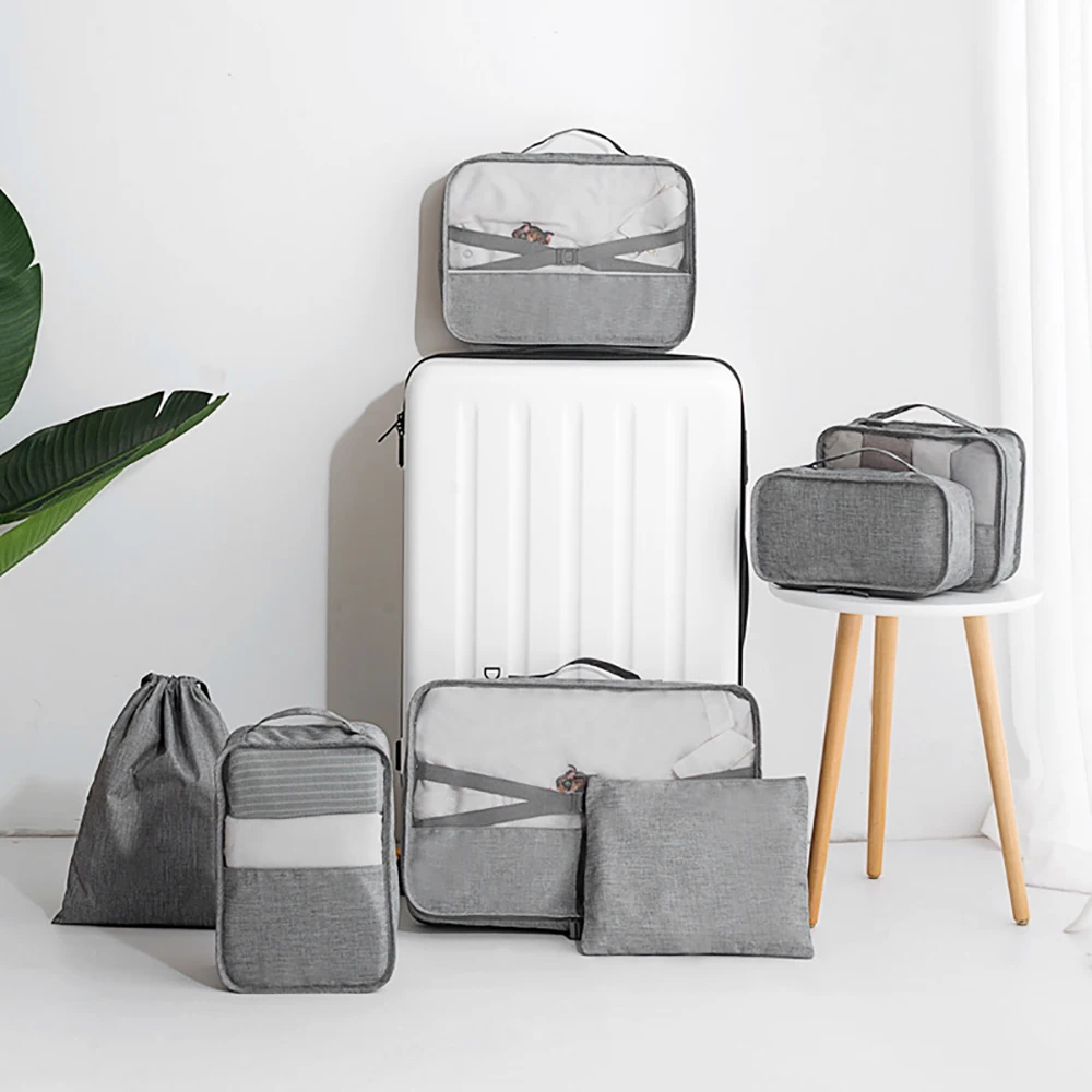 

7pcs Luggage Packing Organizer Packing Cubes Waterproof Travel Storage Bags High Capacity Mesh Clothes Packing Luggage Organizer