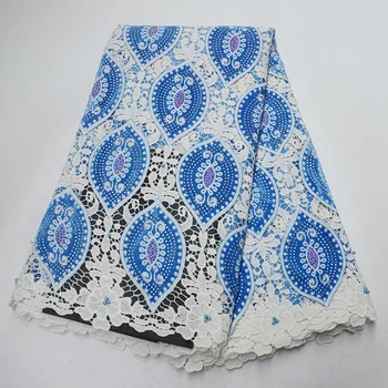 

Luxury sky blue embroidered beaded African velvet lace fabric 2019 high quality Swiss french guipure velvet chemical cord lace