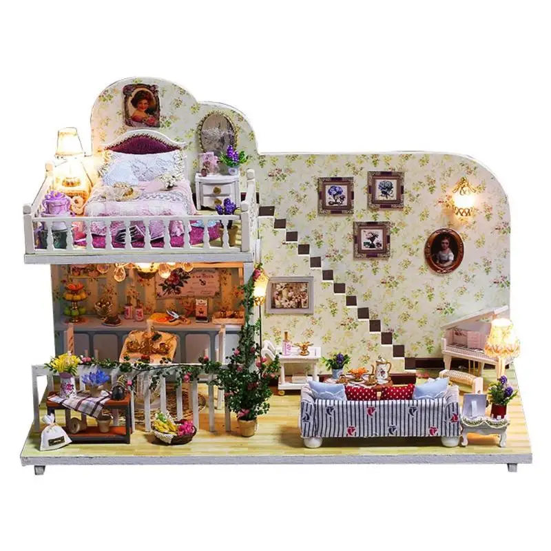 

Wooden DIY Dollhouse Doll House Furniture Miniature Doll House Village Life Toyhouse for for Boy Girls Kids