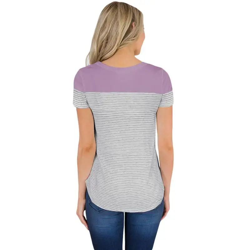 Color Block Striped T-Shirt Tops Female Striped Round Neck Casual Simple Breathable Soft Style Short Sleeve T-shirt Tops Women Color Block Striped T-Shirt Tops Female Striped Round Neck Casual Simple Breathable Soft Style Short Sleeve T-shirt Tops Women