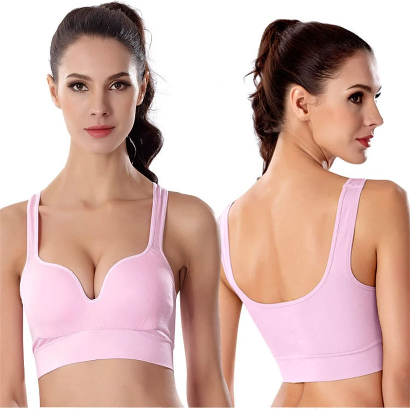 Women Crop Top Bra Side Buckle Seamless Bralette Push Up Tank Top Vest Strap Wire Free Purple 