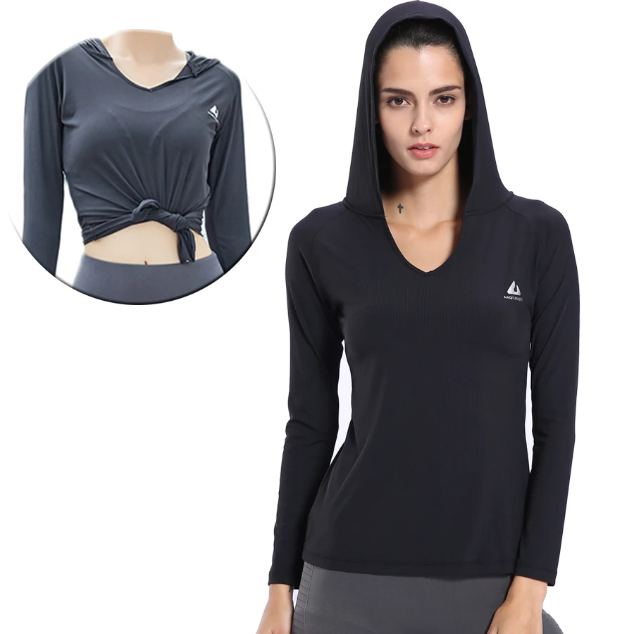 

Binand Sports Polyester Female Yoga Hoodie Running Breathable Elastic Fitness Long Sleeve Sweat Wicking Thin Quick Dry Shirt