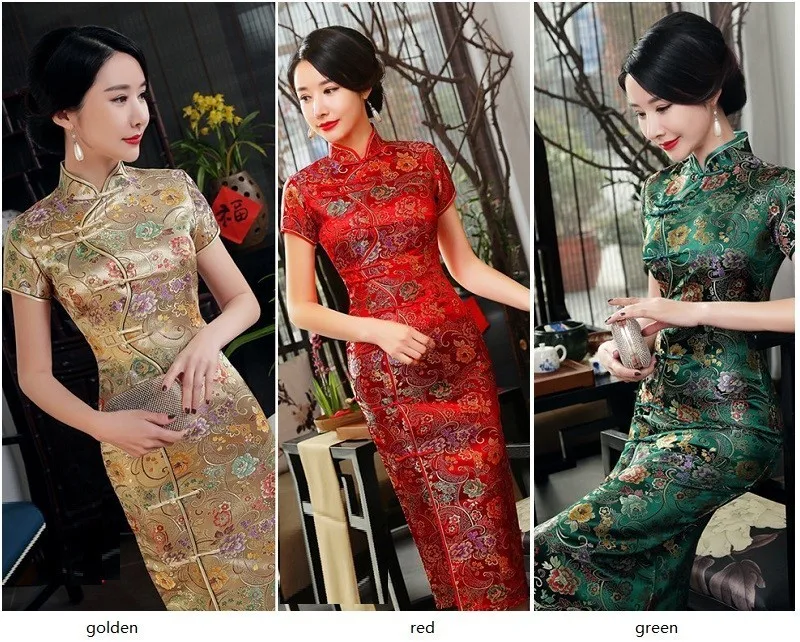 Атласное китайское платье Qipao в восточном стиле длинное модное красное китайском