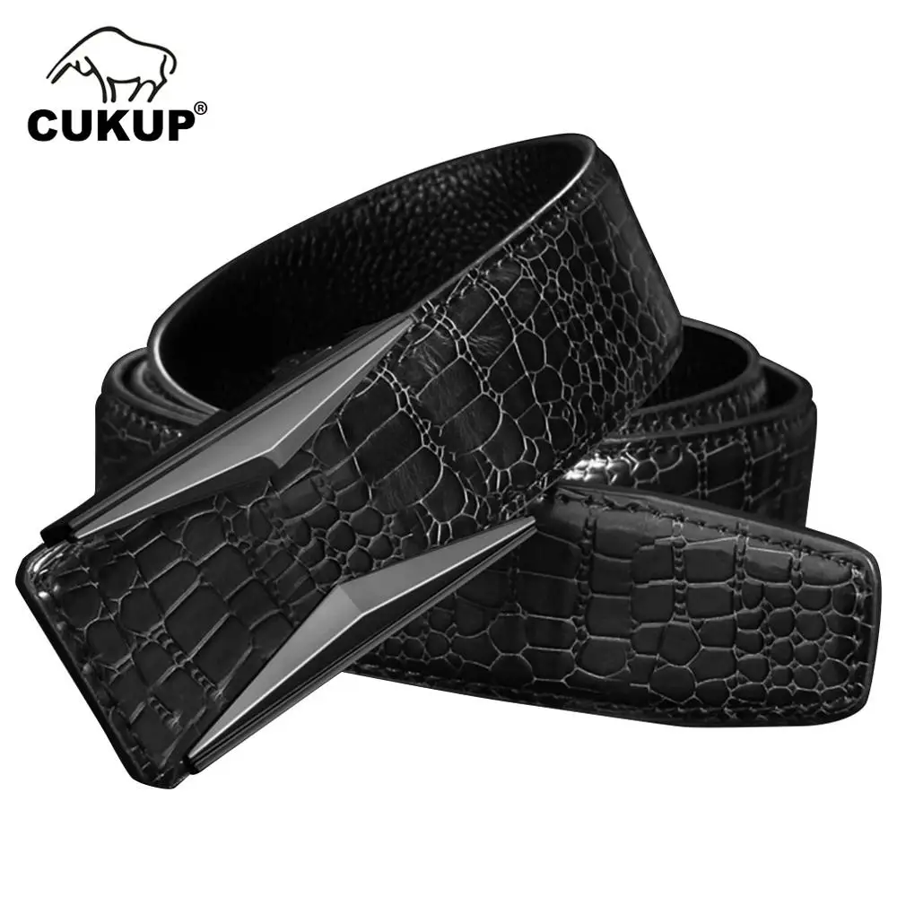 

CUKUP Mens Quality New Arrival Unique Design Cow Genuine Leather Smooth Buckle Men's Both Sided Belt for Men Accessories LUCK813