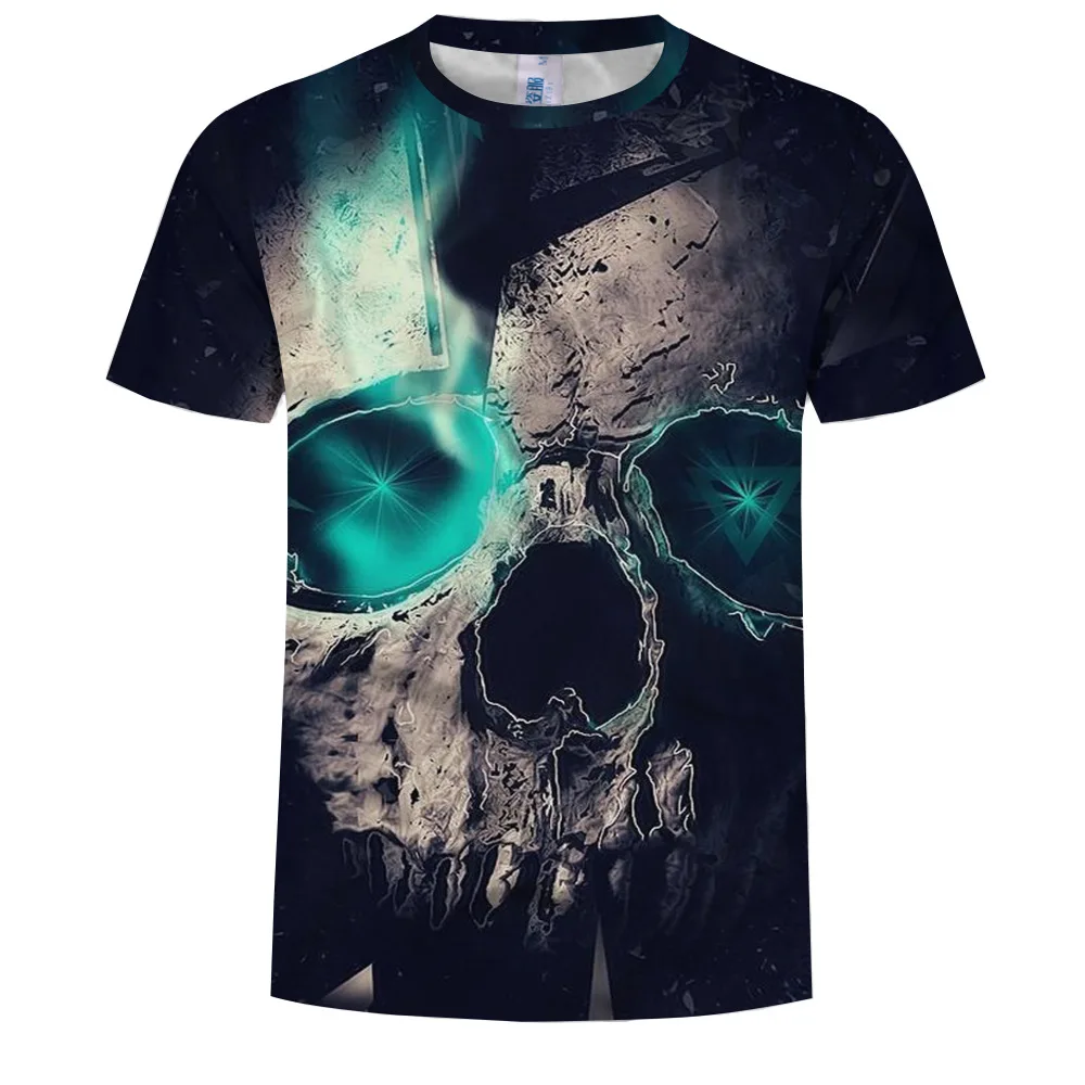 

Summer Men's Fashion T-shirt with Round Neck and Short Sleeve 3D Skull Printing