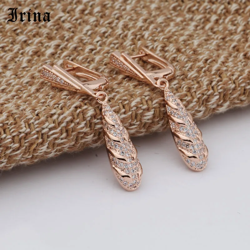 Irina 585 Elegant AAA Cubic Zirconia Water Drop Dangle Earrings For Bridal Rose Gold Color Micro insert Romantic Dangle Earrings