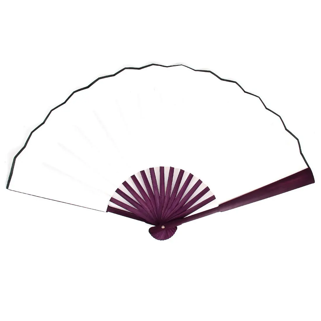 

Men Women Wood Handle Fabric Folding Hand Fan 13-inch Length Whtie