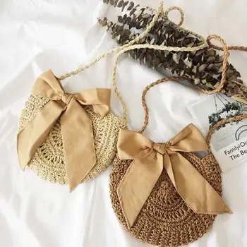 

Women Straw Bag Crossbody Bags For Girls Fashion Scarves Round Saddle Bag Rattan Woven Shoulder Messenger Bags Lady Tote Handbag