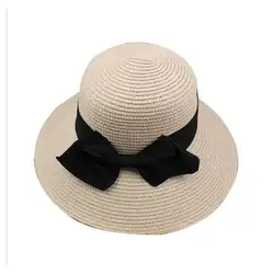 MISSKY Для женщин Летняя шляпа Солнцезащитная широкий с полями, солнце шляпа бантом Соломенная пляжная шляпа Женская Кепки