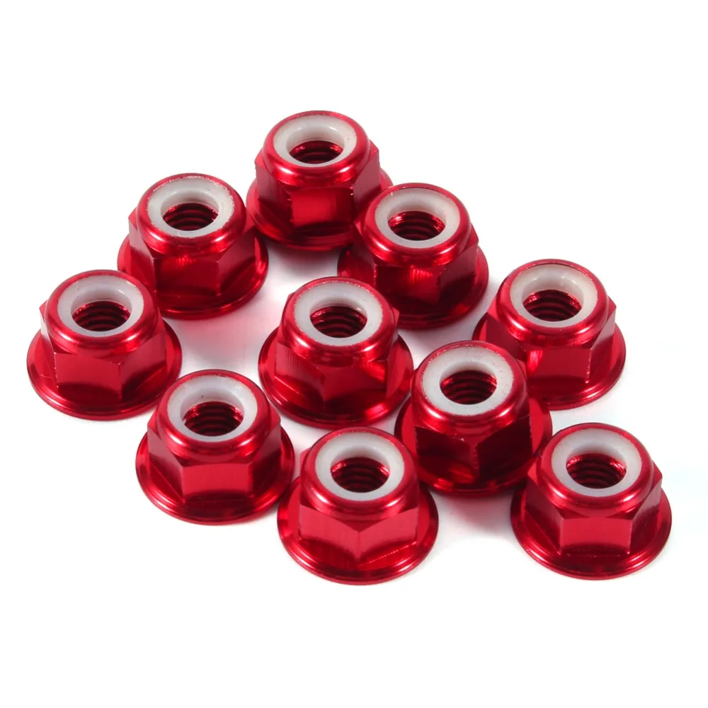 

10Pcs M5 Anodize Aluminum Flanged Nylon Insert Anti-loose Nut Self-Locking Hex Locknut Slip Lock Nut Blue Red Gold Black 4 Color