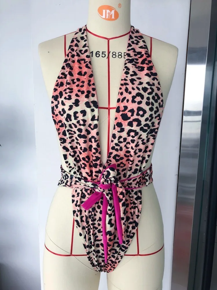 PFFLOOK Леопардовый сексуальный боди femme с открытой спиной Холтер облегающий
