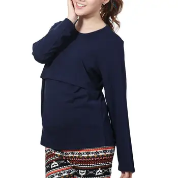 

Spring Fashion Casual Solid O-neck Collar Long Sleeve Nursing Top Breastfeeding Clothing For Pregnant Women