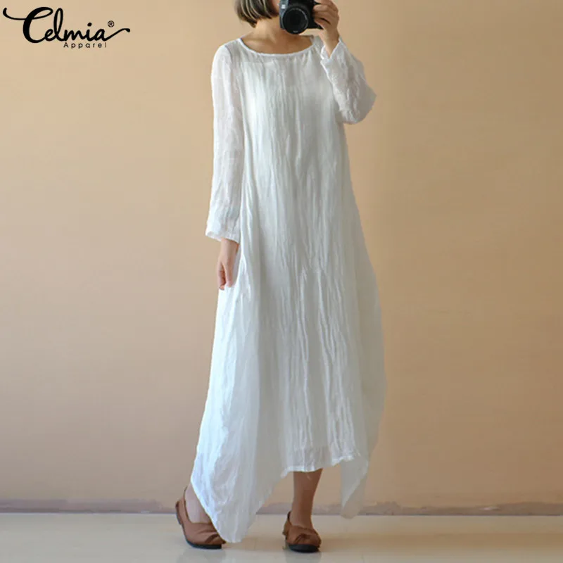 

Celmia 2019 Summer Long Shirt Dress Women Casual Loose Beach White Dresses Ladies Long Sleeve Maxi Vestidos Robe Plus Size