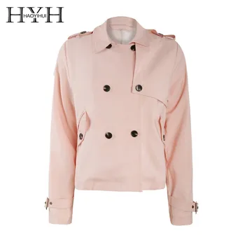 

HYH HAOYIHUI 2019 New Girl Pure Sweet Cute A-type Swing Windbreaker Double-breasted Lapel Jacket
