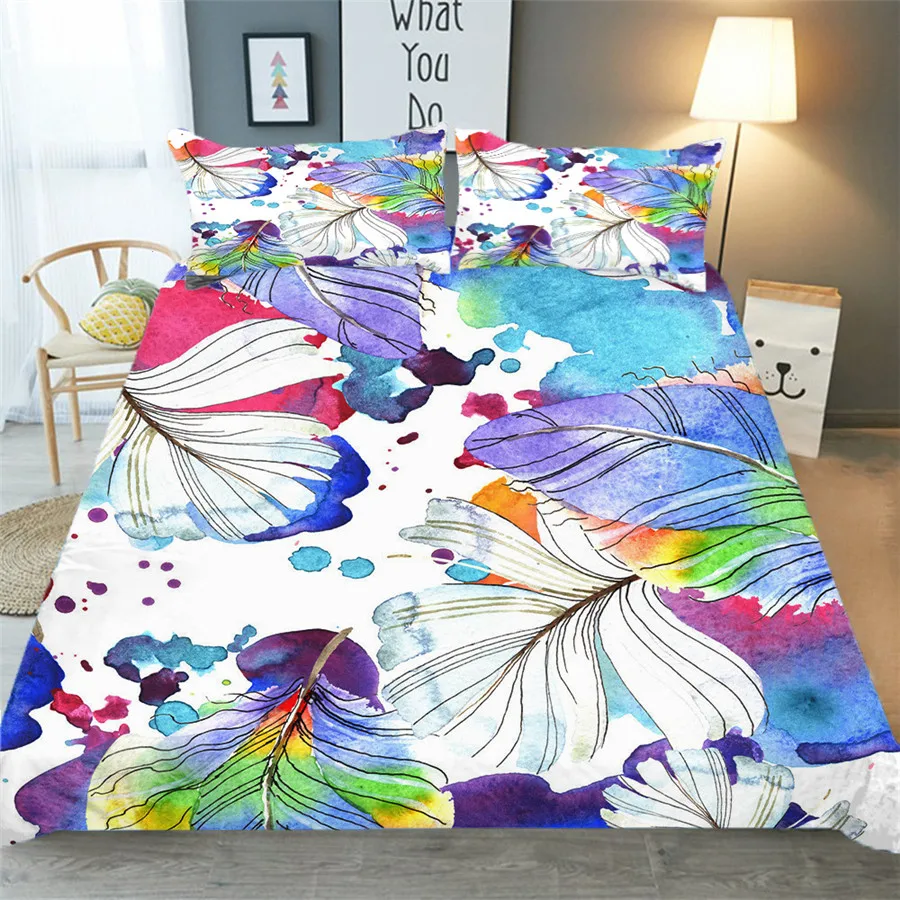 

Bedding Set 3D Printed Duvet Cover Bed Set Colored Feather Bohemian Home Textiles for Adults Bedclothes with Pillowcase #YM05