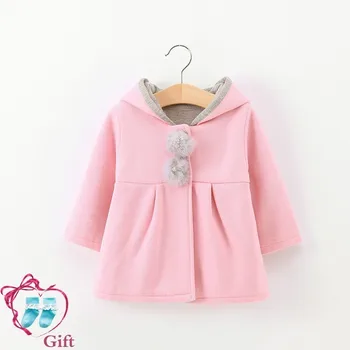 

2018 Hot Sale Korean Style Girl Coat Cute Rabbit Ear Hooded Long Sleeve Baby Kids Winter Autumn Jackets Casual Outerwear