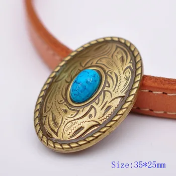 

10X 35X25MM Western Antique Brass Light Blue Turquoise Engraved Saddle Tack Belt Prairie Dust Oval Conchos