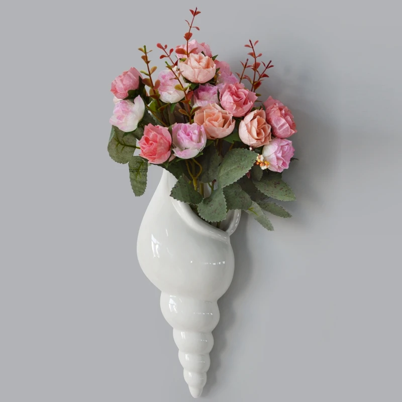 Современная Белая Керамическая Морская раковина, ваза для цветов, настенный Декор для дома, для гостиной, фоновая настенная ваза
