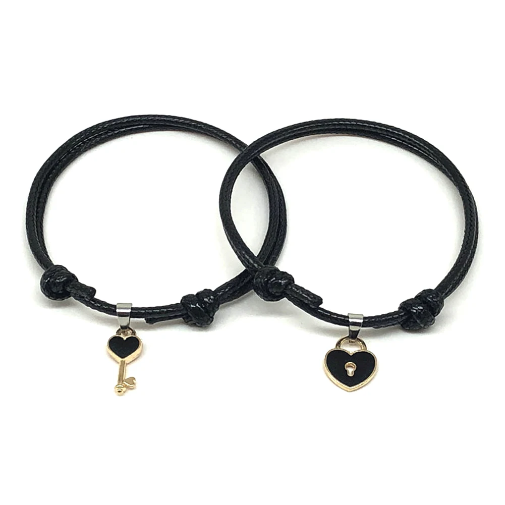 2Pcs/Lot Key Heart Lock Charm Bracelets For Woman Men Fashion Simple Wristband Jewelry Rope Chain Couple Bracelet Pulseras Gifts