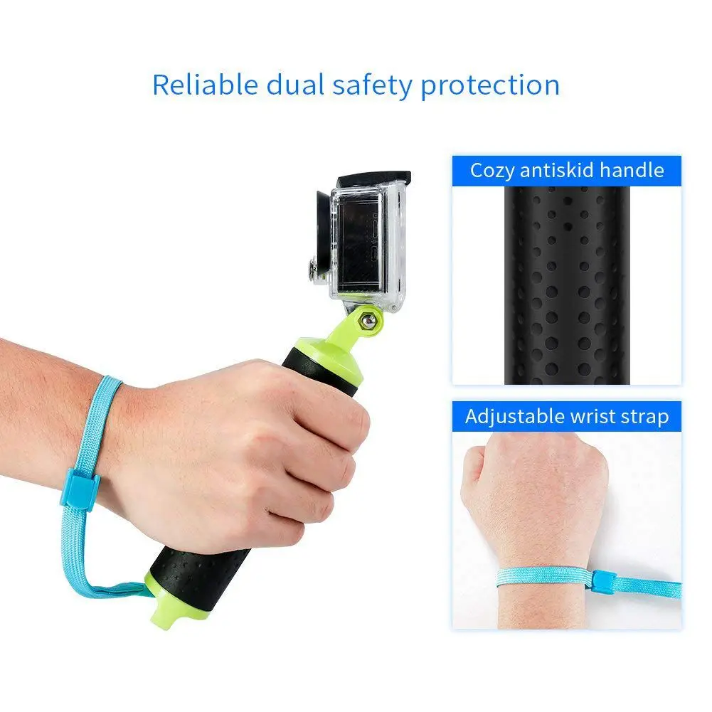 JABS Floating Hand Grip Waterproof Handle Water Sport Pole Diving Stick Monopod, Includes Thumb Screw and Adjustable Wrist Str