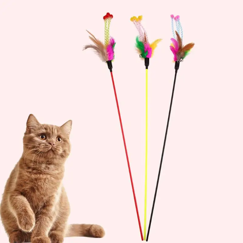 5pcs Funny Cat Toys Elastic Plastic Long Pole Colorful Flower Sticks