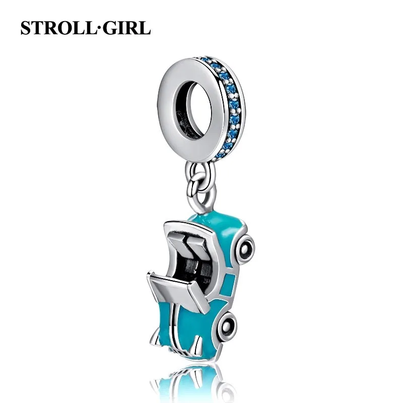 Strollgirl 925 Sterling silver Summer Blue Enamel Sports car charms
