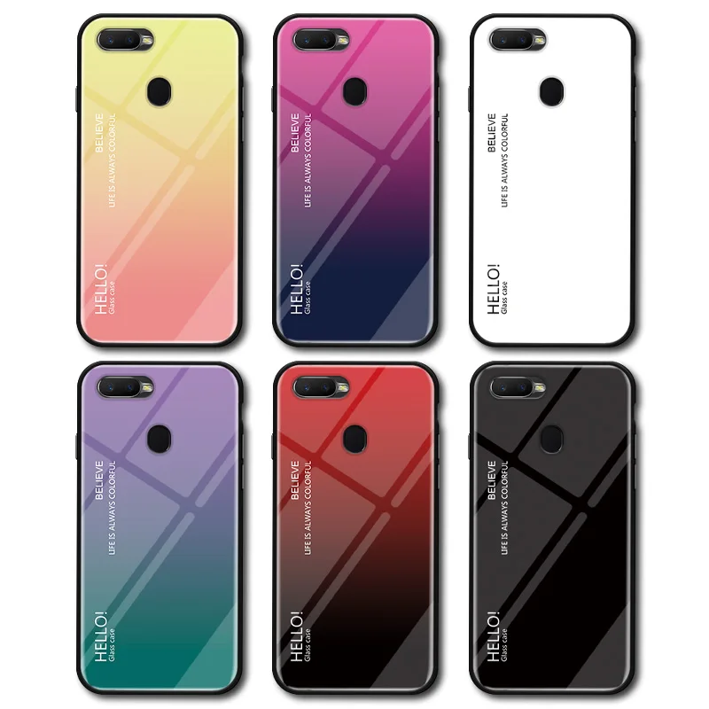 

For OPPO A7 Case AX7 Cover Luxury Gradient Tempered Glass Soft Silicone Bumper Case Cover For OPPO A7 Phone Case Fundas