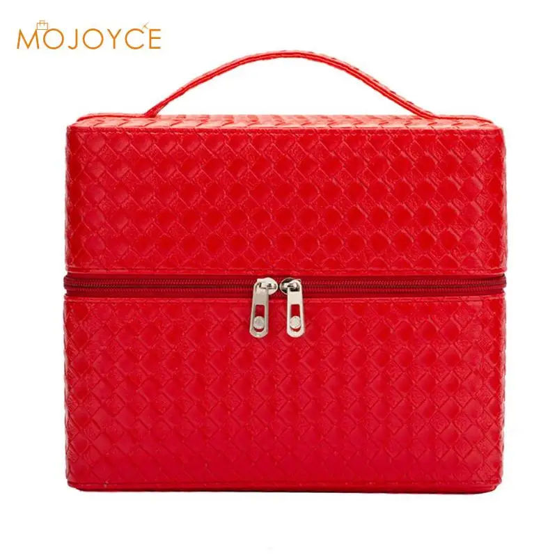 

Solid Color Large Capacity Suitcase Professional Makeup Storage Case Women Cosmetics Box Multilayer Handbags Bolsa Feminina 2019