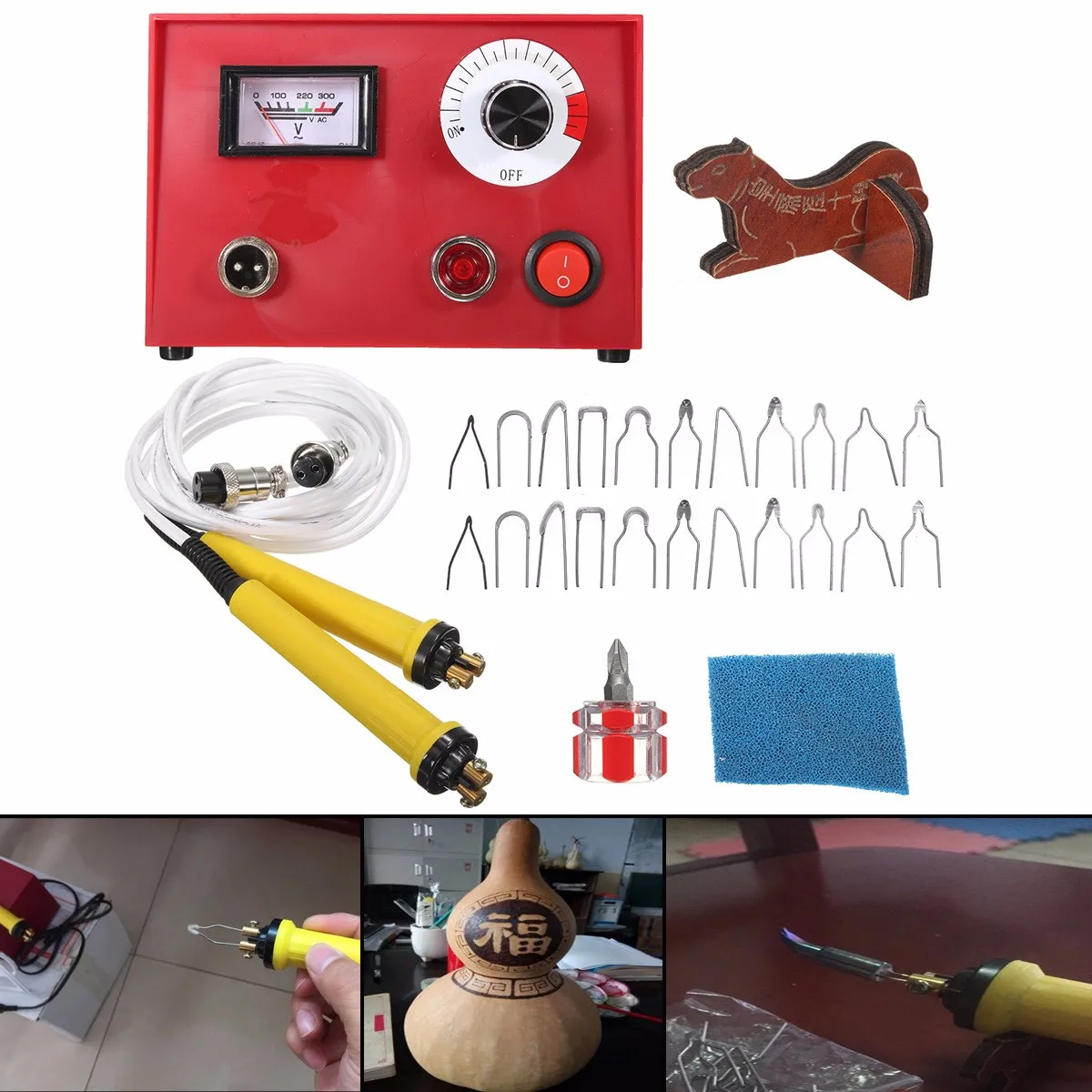 

220V 50W Multifunction Pyrography Machine with 2Pcs Pyrography Solder Pen + 20Pcs Blade Heating Tips Gourd Wooden DIY Craft Tool